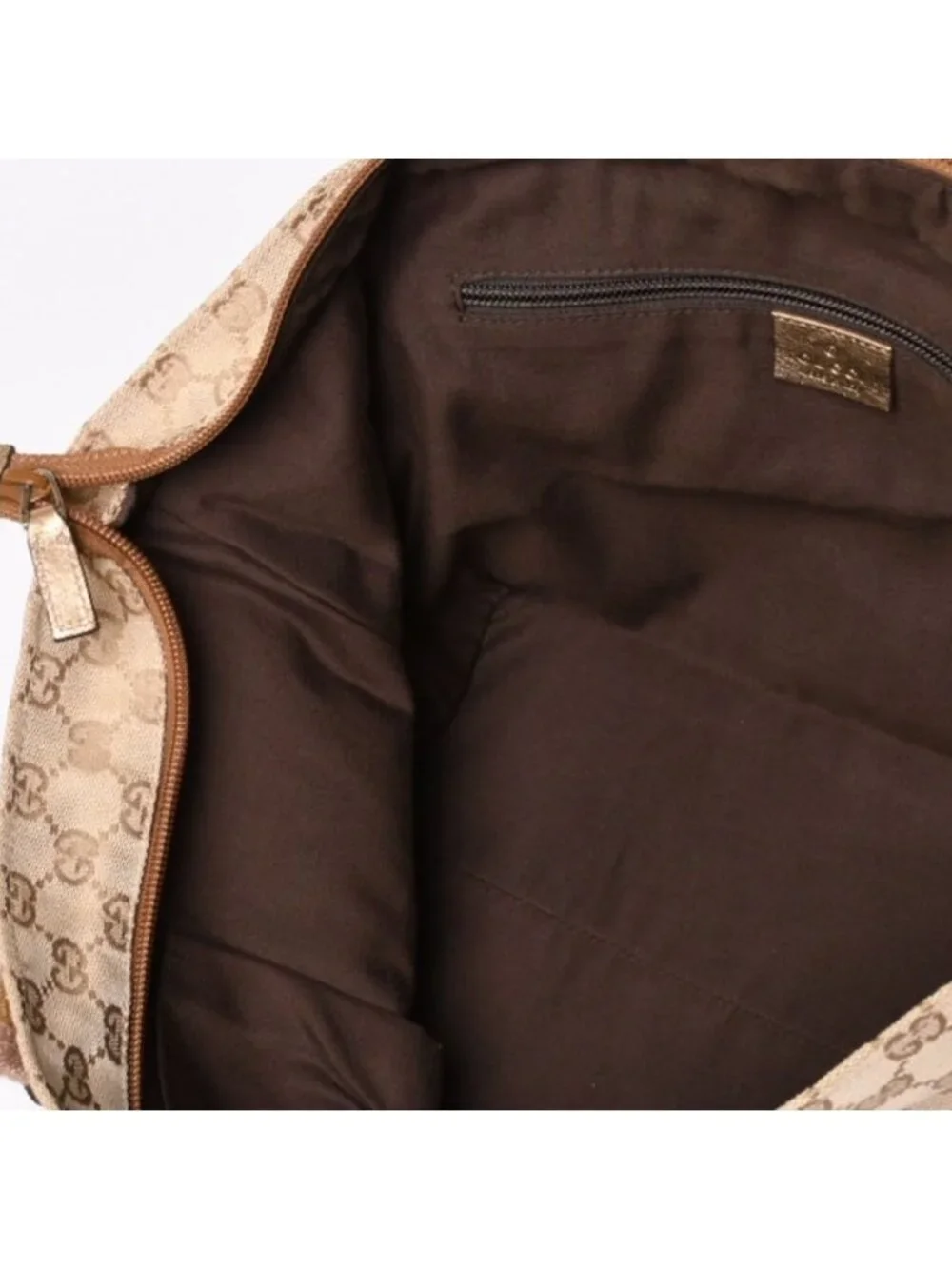 Gucci Tote Bag GG Canvas Beige Gold Blanc